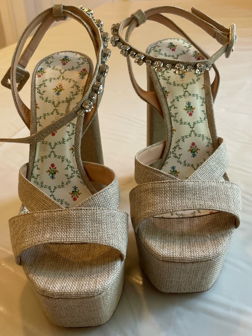 Hill House Women's Champagne Platform Sandals with Jeweled Ankle Strap
